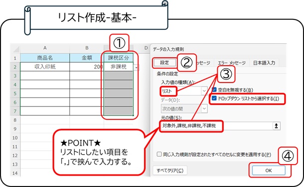 データの入力規則でドロップダウンリストを作成する方法（基本）